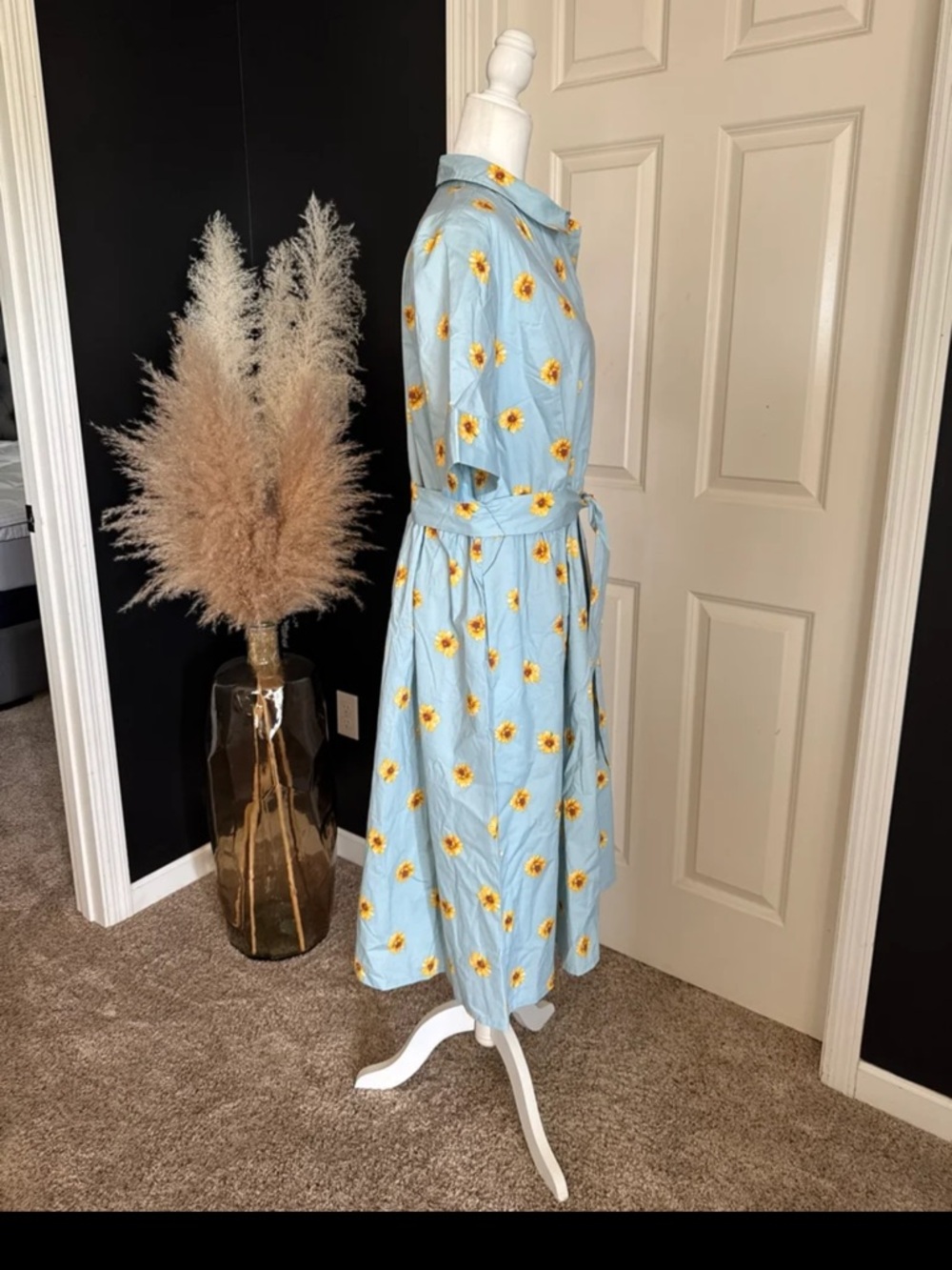 JASON WU Stretch Cotton Printed Twee Shirt Dress Blue Sunflower in Size Large - Picture 6 of 12